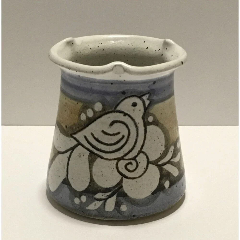 Vintage Petteford Pottery Signed Candle Votive Holder Bird Speckled Stoneware
